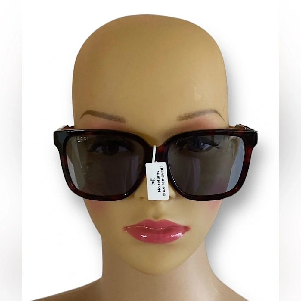 GUCCI Oversized Square Sunglasses Black Tortoise Shell Pearlescent Luxury NWT